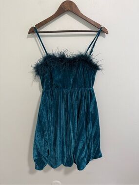 Entro Feather Bubble Hem Velvet Mini Dress